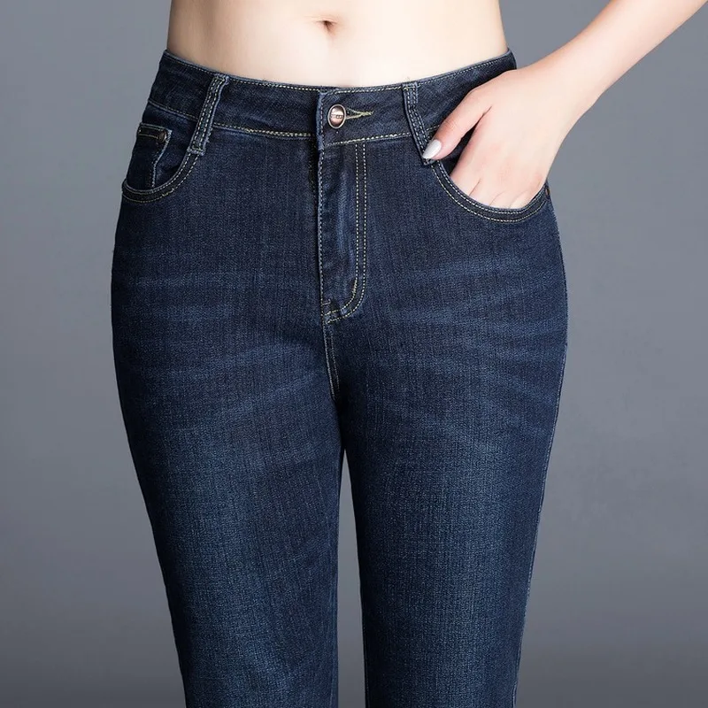 Mom Jeans Skinny-Pants Washed Denim High-Waist Plus-Size Women Stretch Elastic Female