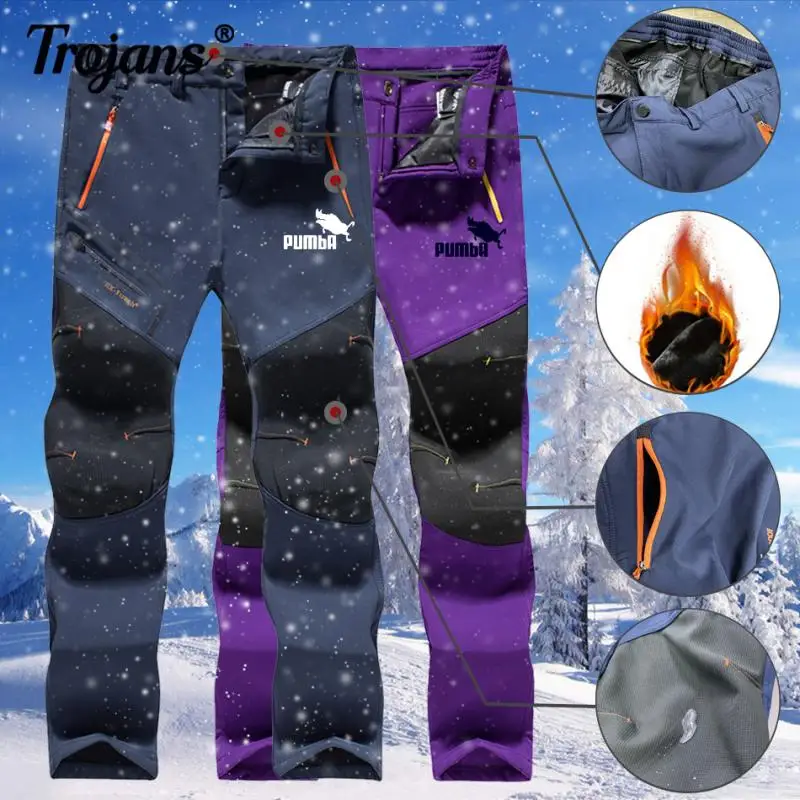 

Men Women Winter Fleece Warm Pants Brand Print Outdoor Snow Camping Hiking Pants Windproof Ski Waterproof Breathable Trousers