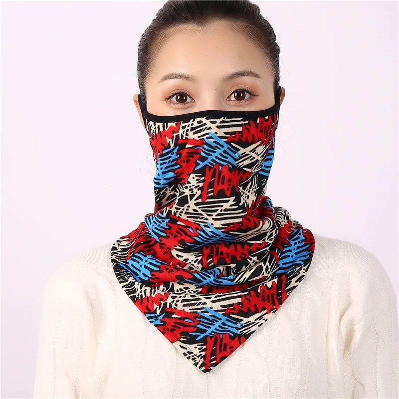 2021 Winter Face Mask Scarf Women Ring Neck Scarves Foulard Cotton Feeling Warm Fashion Print Men Outdoor Sport Unisex Bandana