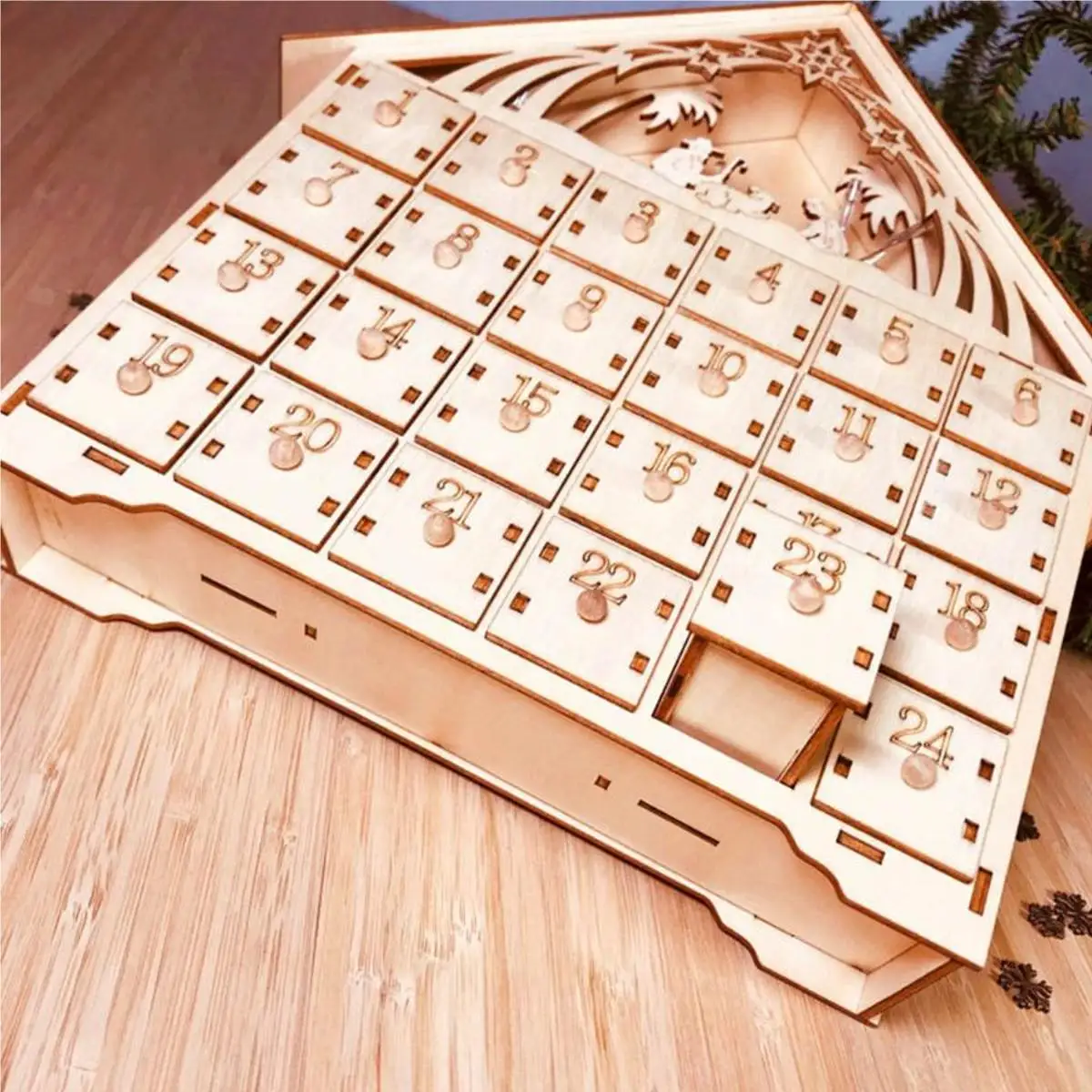 Christmas Wooden Countdown Advent Calendar With LED light Christmas Ornament