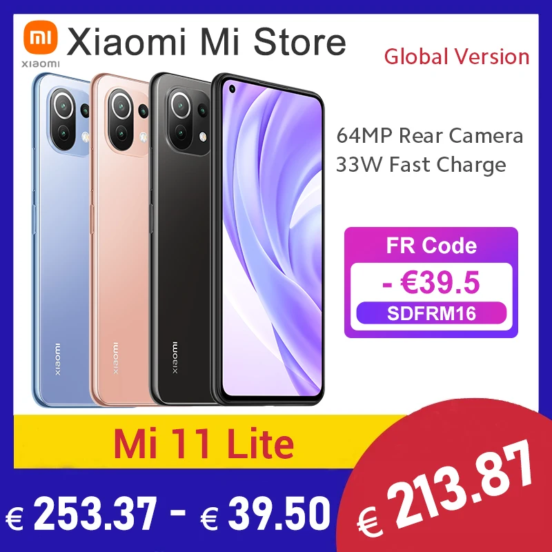 In Stock Global Version Xiaomi Mi 11 Lite Smartphone Snapdragon 732G Octa Core 6GB RAM 128GB ROM 64MP Camera NFC 90Hz AMOLED