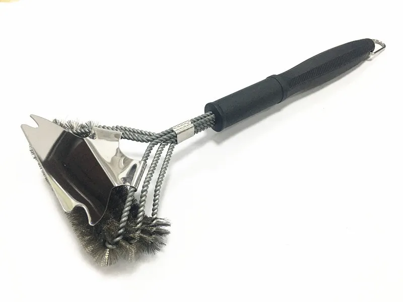 Three-layer Steel Wire Stainless Steel Grill Brush Barbecue Cleaning Brush Outdoor Portable Barbecue Camping BBQ Tool