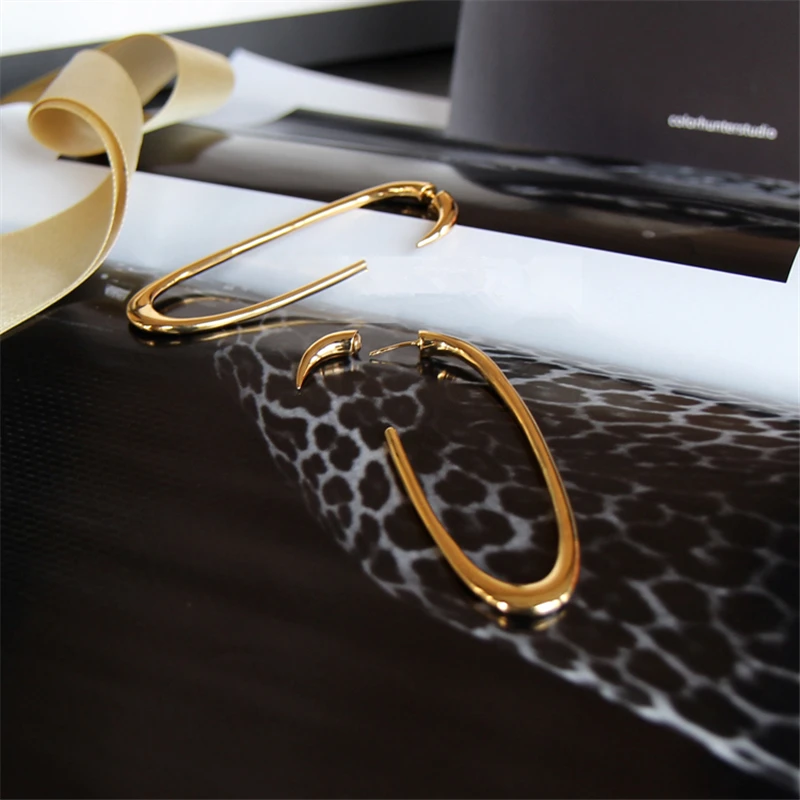 HUANZHI новые S925 Серебряные иглы геометрические u-образные овальные золотые металлические элегантные серьги-капельки для женщин вечерние простые подарки для девочек