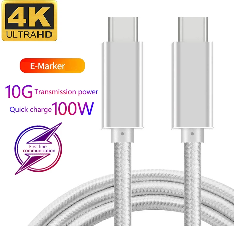 Usb3.1 usb type c 5A 100 Вт PD кабель QC 4,0 Быстрая зарядка type-c usb c Кабель usb 3,0 телефонный кабель для передачи данных для macbook samsung - Цвет: Серебристый