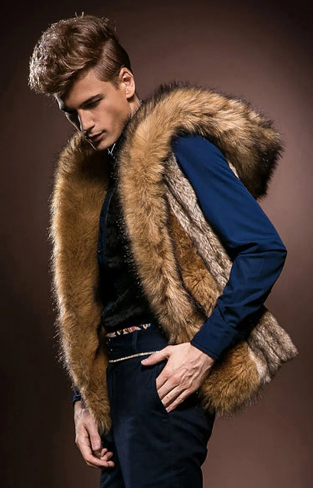 Мужская жилетка из искусственного меха с капюшоном, зимняя жилетная куртка без рукавов, зимнее теплое пальто с капюшоном, жилет d90809
