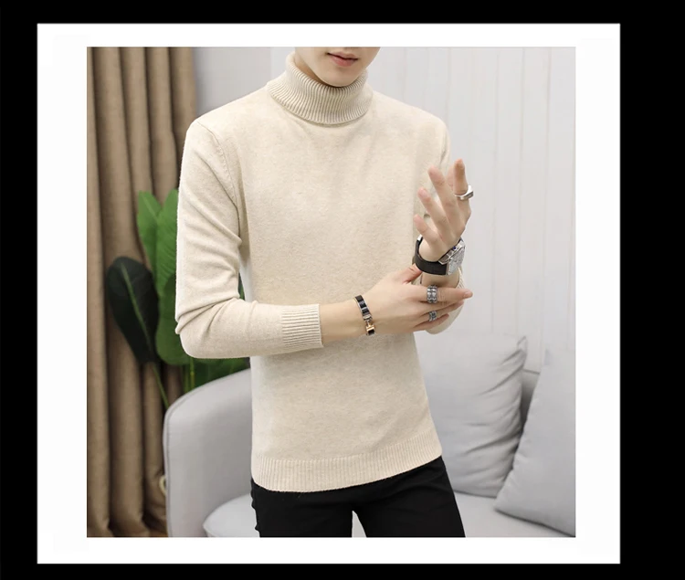 Novos Grossas de Inverno Homens Camisola de гола Alta Slim Fit Dos Homens de Tricô Quente Natal Blusas E Одежда высшего качества в повседневном стиле