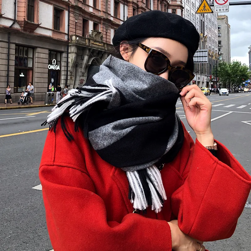 Китайский качественный Шелковый осенне-зимний утолщенный стиль женские кашемировые теплые клетчатые шали дамские модные шерстяные разноцветный шарф пляжный прекрасный головной платок