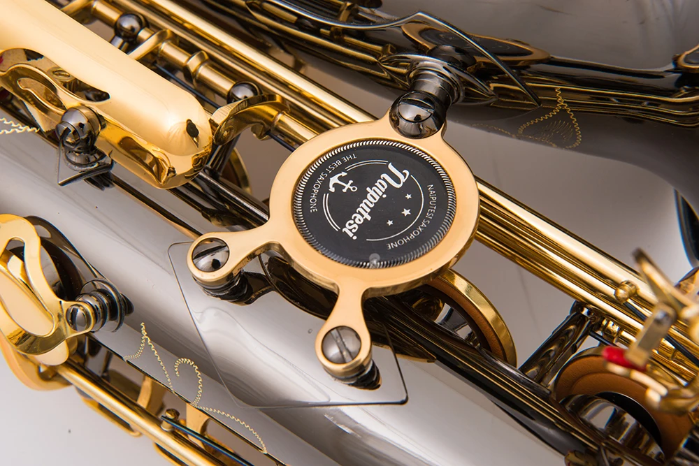 NAIPUTESI NT-802 ключ типа альт саксофон черный никель золото Красиво резные [двойное укрепление] золотой ключ латунный корпус альт саксофон