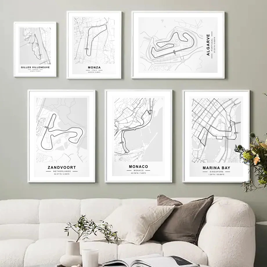 Formula One Circuit Map F1 Nordic Poster Monaco SOCHI Race Track Wall Art Prints Canvas Painting Decor Pictures For Living Room