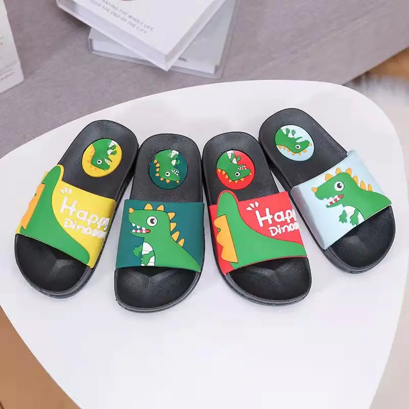 Summer Cute Home Indoor Slippers New Kawaii Cartoon Dinosaur Children Slippers Non-Slip Soft Sole Toddler Slippers Boy Shoes cute mini dinosaur leafless fan usb handheld fashion with lanyard rechargeable silent fan kids home office gift