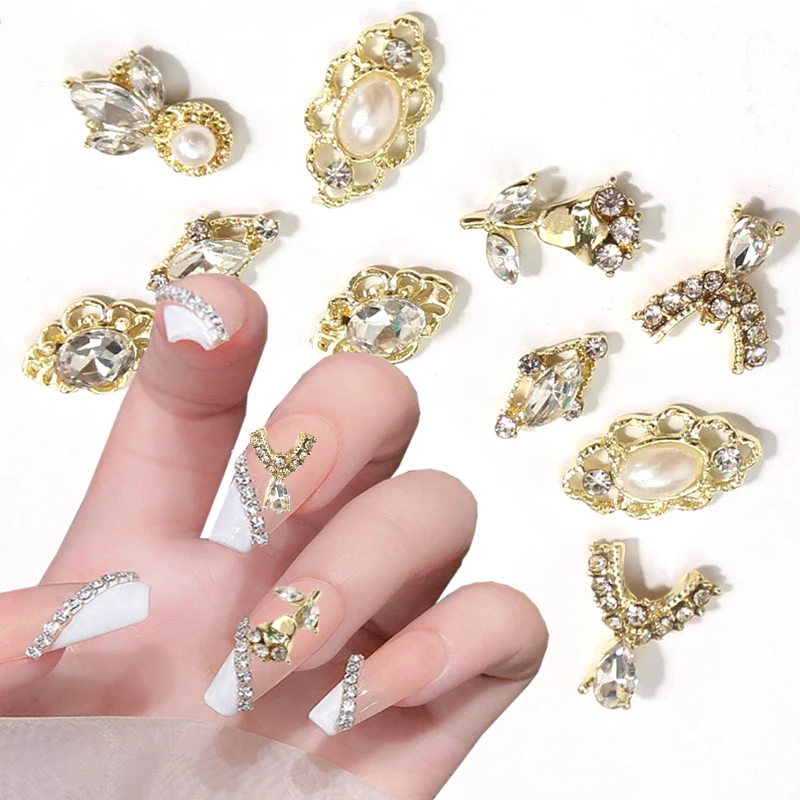 

10Pcs French Court Designs Nail Gems Art Decorations,Rose Flower/Water-drop Shaped Charms,K9 Glass Crystal Maniucre DIY Stones P