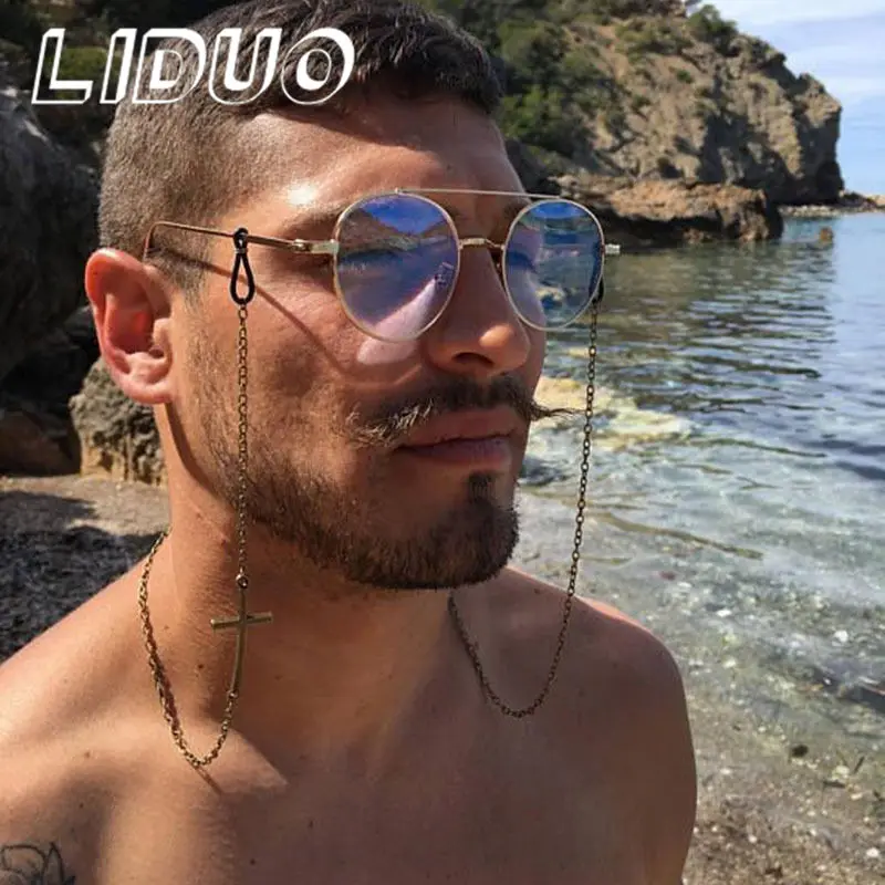 LIDUO Винтаж очки цепь держатель Для мужчин модные черные солнцезащитные Линзы для
