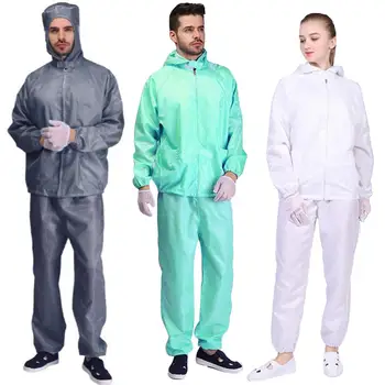 

Unisex Pockets Hooded Coat Long Pants Isolation Anti-static Protection Suit Set