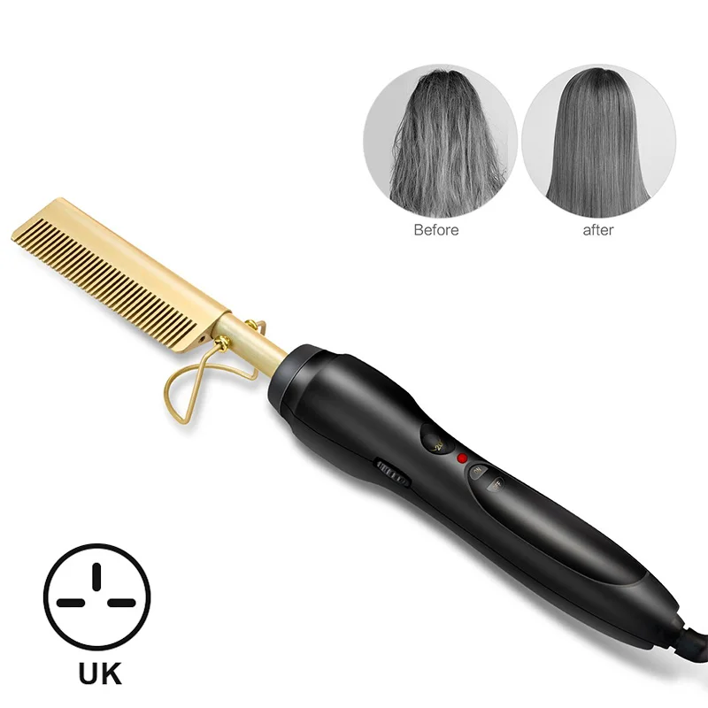 Electric Hair Comb Wet Hair Straightener Brush Hairbrush Beard Straightener Hot Comb Straightening Styling Heating Combs - Цвет: UK With box