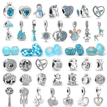 

2Pcs/lot Blue & Silver Color SISTER Life Of Love Charm Beads Pendant Fit Brand Bracelet for Women Jewelry DIY Making Gift