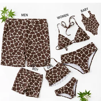 

2020 New Family Matching Leopard Print Swimsuit Mother Daughter Swimwear Mom And Me Clothes Mom Daughter Father Son Bathing Suit