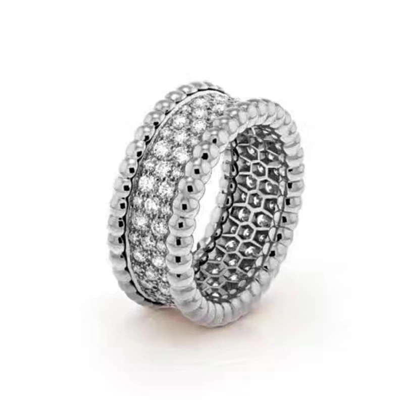 

Brand design 925 Sterling Silver Jewelry bead ball ring For Women Wedding Full Stone Clover Jewelry Big Wide Rings Luxury brand