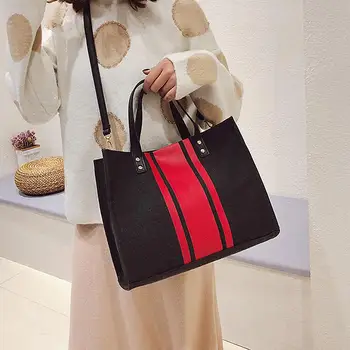 

Women bag Solid Women's Pouch Canvas Handbags Women Stripe Color Block Canvas Bag Large Capacity Tote Shoulder Crossbody Pouch