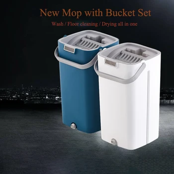 

Magic Flat Squeeze Mop With Bucket Spin Floor Cleaning Hand Free Mop Microfiber Pad 360 Rotating Touchless Kitchen Cleaning Set