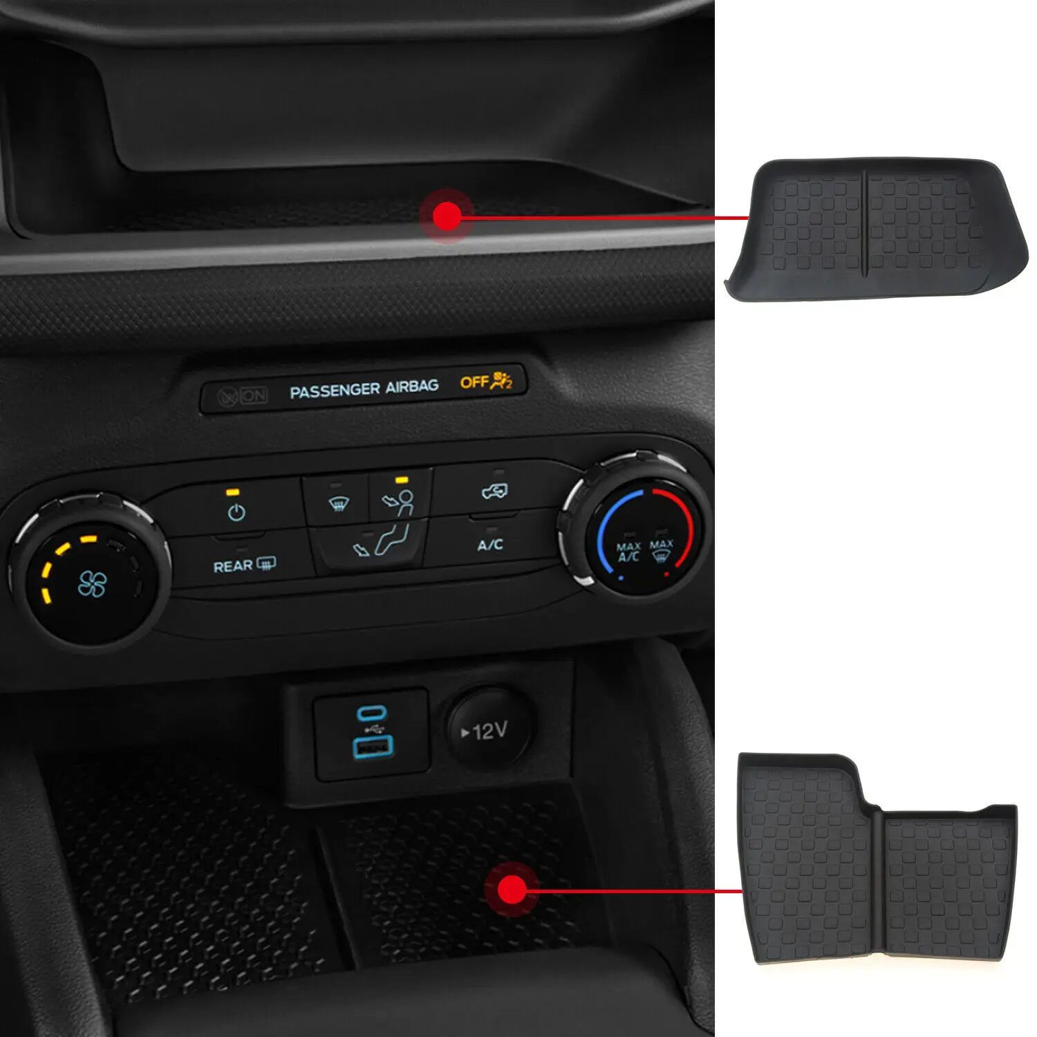 Central Console Storage Box Non-slip Pad Mat 2pcs For Ford Bronco Sport -22