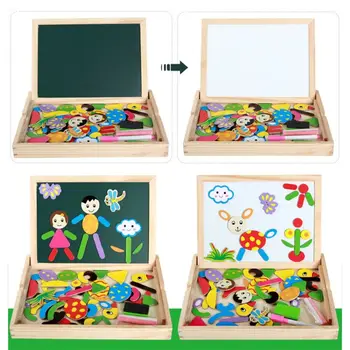 

Kids Wooden Magnetic Puzzle Double Sided Puzzle Board Drawing Educational Game Toy