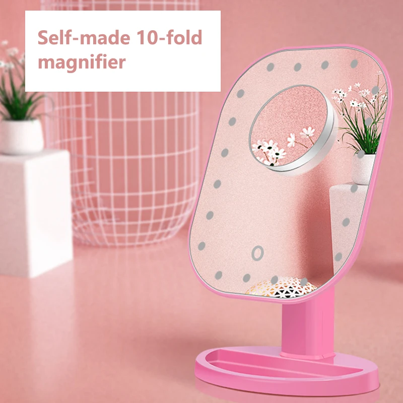 Led Makeup Mirror Portable 20 LED Light Touch Screen 10X Magnifier Vanity Mirror Flexible Cosmetics Desktop USB Mirror FZB3686-3