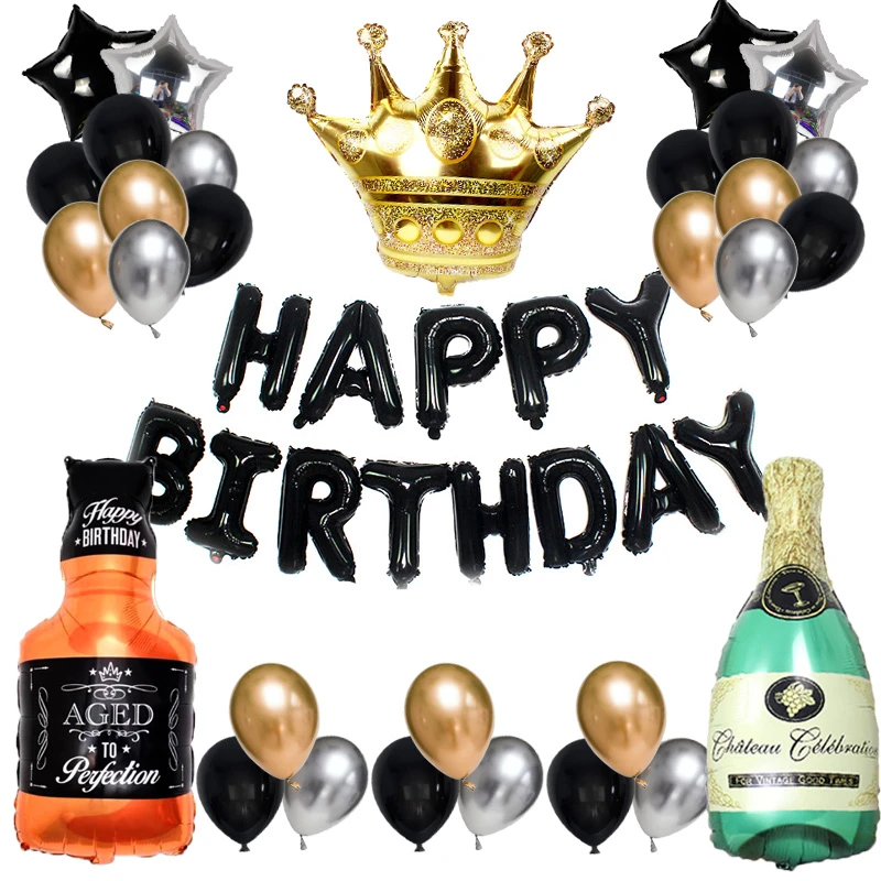 Ballons Joyeux Anniversaire Ballon Metallique Bouteille De Vin Ballons Decorations De Fete D Anniversaire Ballon En Latex A Helium Pour Enfants Adultes Aliexpress