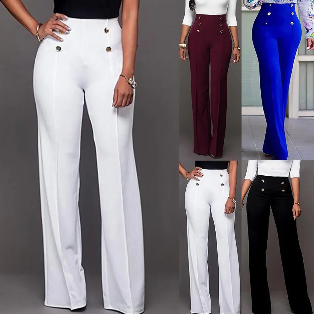 Женские однотонные широкие брюки с высокой талией, расклешенные брюки, тонкие свободные брюки, шик