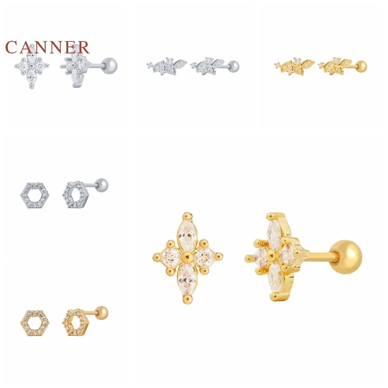 Женские серьги-гвоздики с шестигранной нитью в виде листьев CANNER 1 шт. настоящее 925