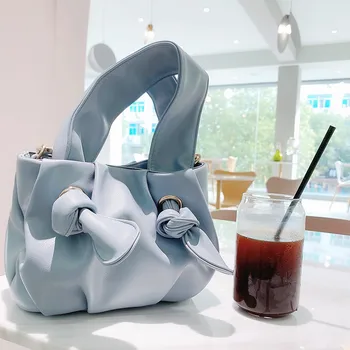 

Cute bow handbag for women Fold cloud bag female Crossbody Bag PU Leather bolsa feminina white ladies Shoulder Bags totes blue