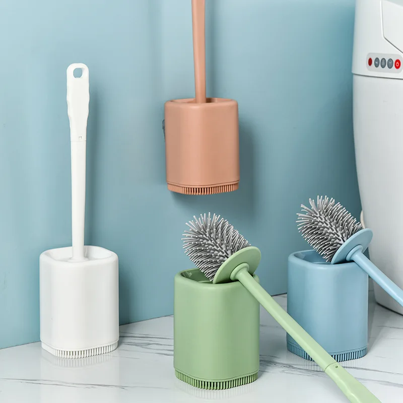 

Toilet Brush Wall-Mounted Silicone Toilet Brush Punch-Free Bathroom WC Brush Set Long Handle No Dead Angle Cleaning Brush