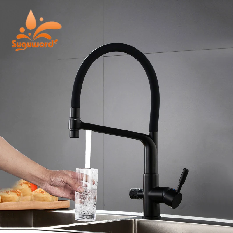 Матовый черный кухонный смеситель Suguword для чистой воды очищенный горячей и
