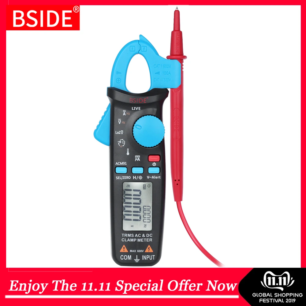 Billige True RMS Mini Digital Clamp Meter BSIDE ACM91 DC AC Strom 100A 1mA Genauigkeit Auto Reparatur Amperemeter Voltmeter NCV Tester multimeter