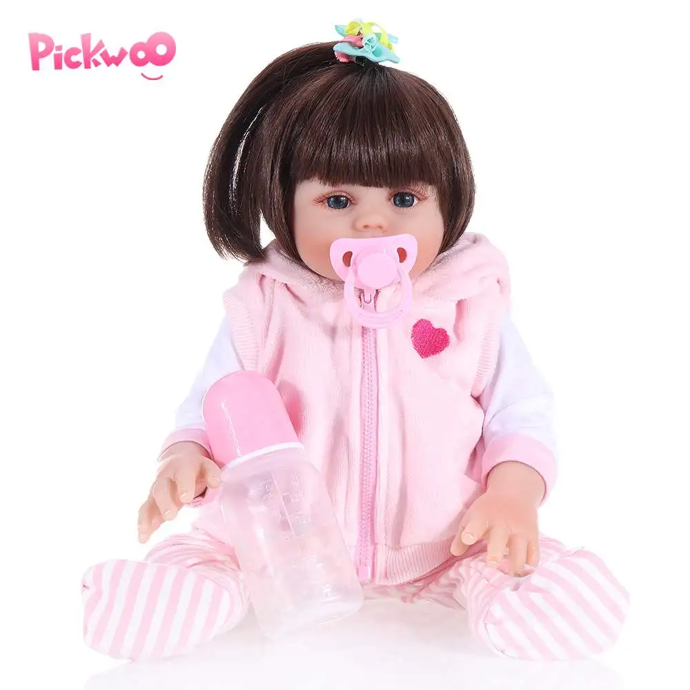 

Pickwoo 48CM Reborn Toddler Girl Doll in Pink Dress Full Body Soft Silicone Realistic Baby Bath toy Anatomically Correct