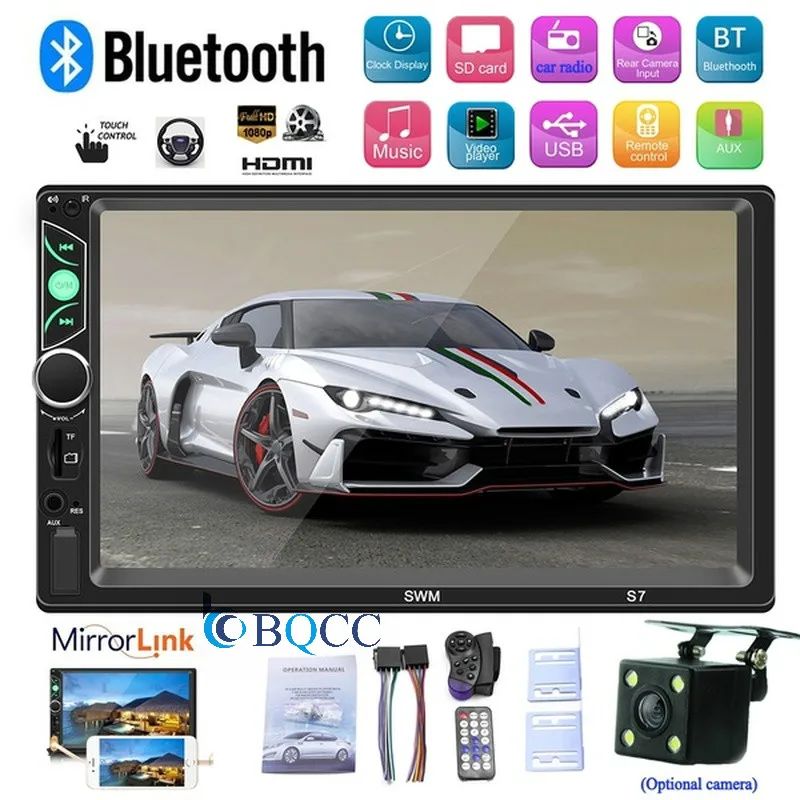 7 дюймов HD Автомобильный MP5 Bluetooth плеер Mirrorlink FM радио Поддержка USB TF AUX аудио в тире 2 Din Авторадио+ Cam