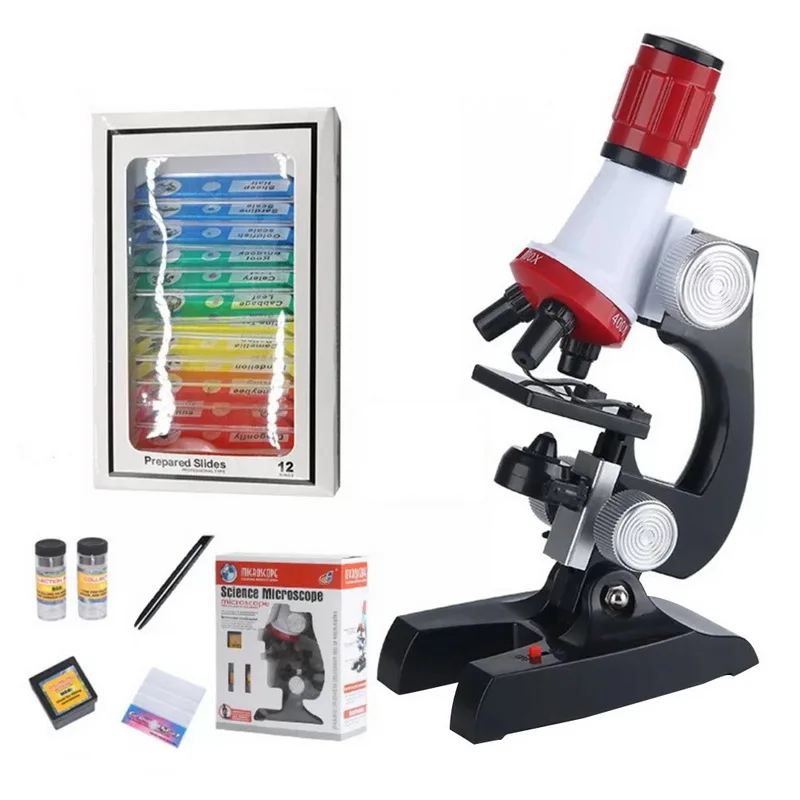 

Microscope Kit Lab LED 100X-400X-1200X Home School Science Educational Toy Gift Refined Biological Microscope For Kids Child