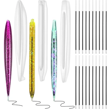 

3 Pen Resin Molds Epoxy Casting Molds Ballpoint Pen Casting Molds with 100Pcs Black Ballpoint Refill for Pen DIY Making