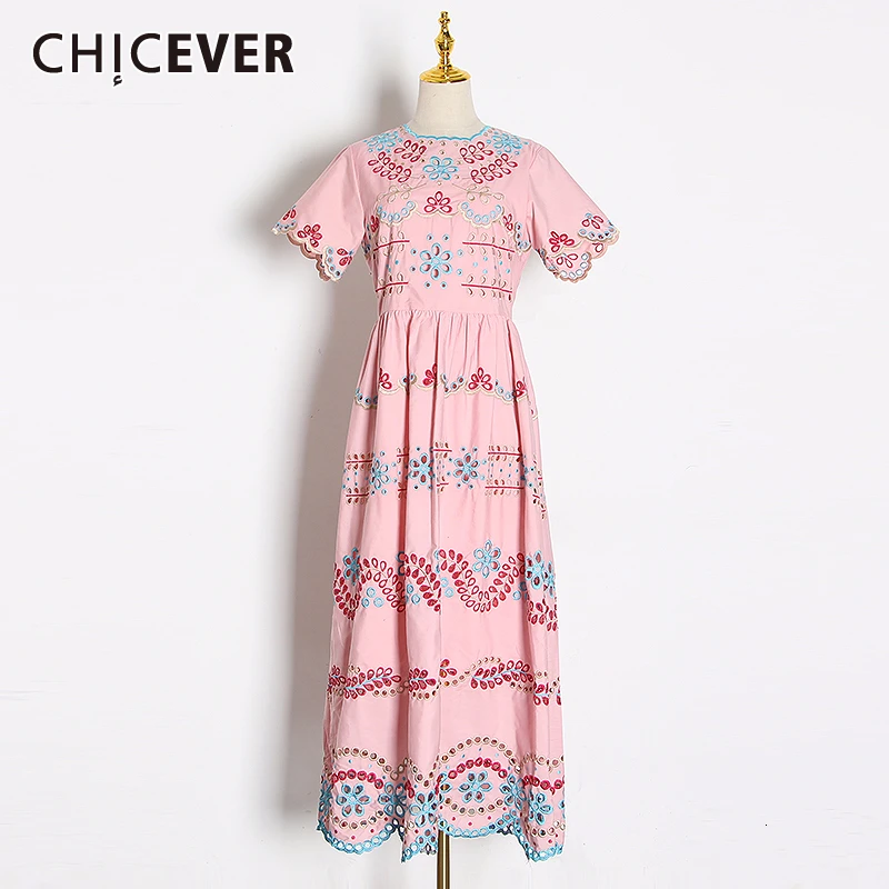 

CHICEVER Print Indie Folk Hit Color Print Dress For Women Square Collar Short Sleeve High Waist Dresses Female 2020 Fashion