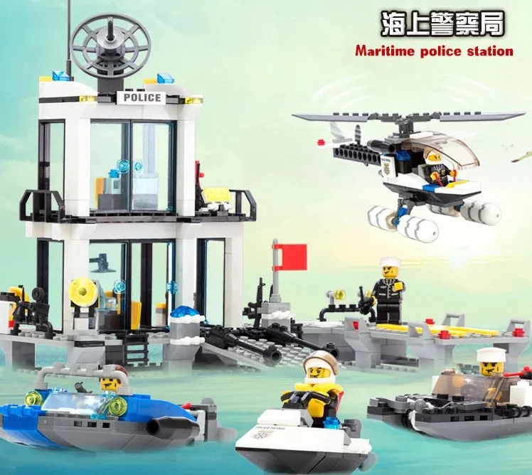 

KAZI 6726 Maritime Police Command Post Educational Inserted Building Blocks Toy Assembled Parent And Child Children Game
