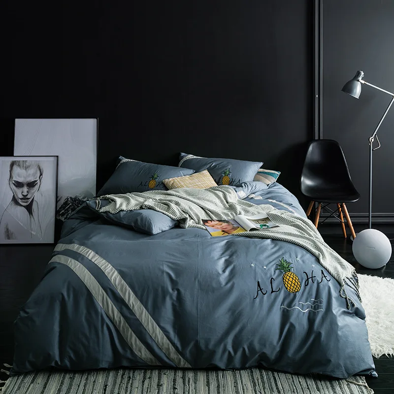 

Evich Four Seasons New 100% Cotton Solid Color Embroidery Cloth Bed Sheet Products Four-piece Set Cotton Fashion Color