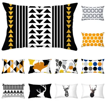 

Fuwatacchi Black and White Squares Geometric Pattern Pillow Cover Yellow Geometry Cushion Covers for Home Decorative Pillowcases