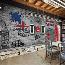 Европейская и американская ретро ностальгия лондонская телефонная будка кафе ресторан Большая фреска 3D кирпичные обои для гостиной стены 3D