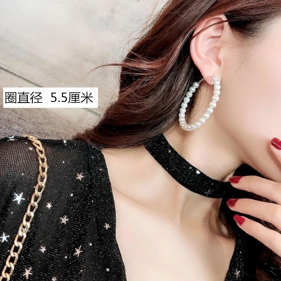 Clip Hoop Earrings For Women Without Piercing Plastic Beads Big Circle Rings