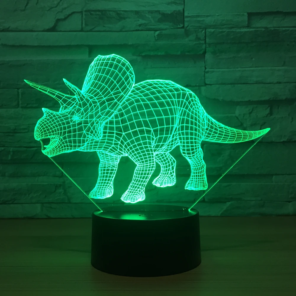 Трехмерная лампа-динозавр Triceratops светодиодная декоративная настольная лампа
