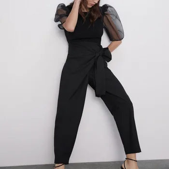 

Spring Autumn Black Pant woman Design Bowknot decoration Delicate Solid Black Side waist zipper Casual chic lady trousers femme