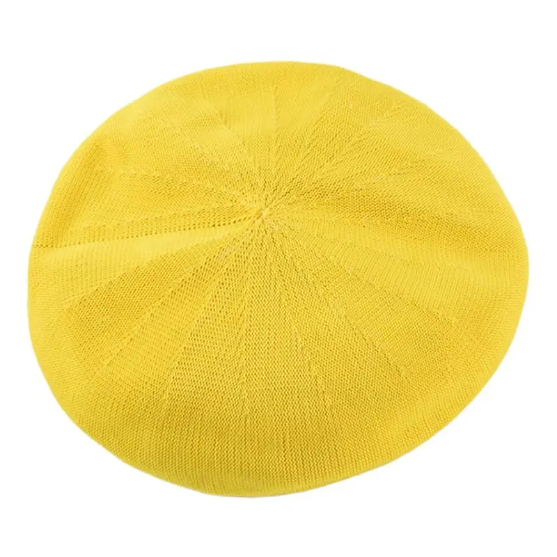 Цвет: желтый Women Knitted Beret Flat Cover Ladies Beanie Hat Breathable Thin Solid Colors Painter Berets - Цвет: Цвет: желтый