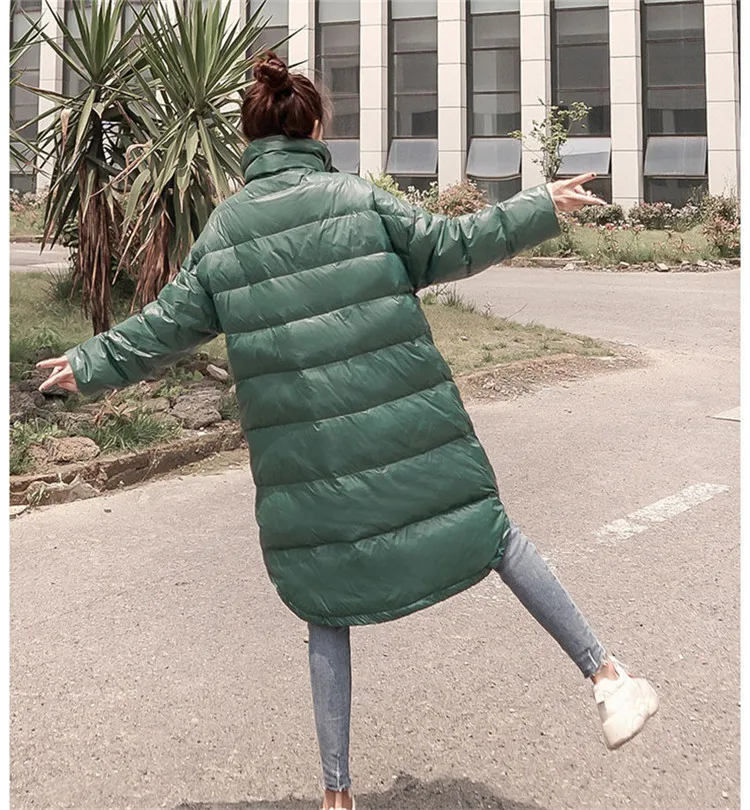 Средне-длинная пуховая Хлопчатобумажная Куртка женская новая зимняя свободный, в Корейском стиле Большие размеры сплошной цвет светло хлопчатобумажная одежда YH427