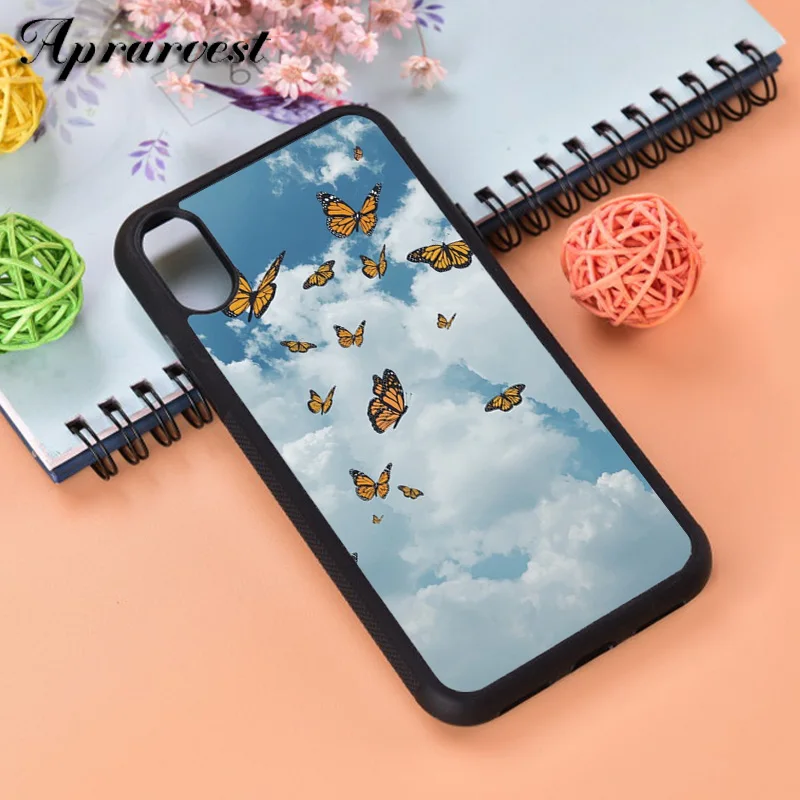 Aprarvest Farfalle Monarch Che Volano Nel Cielo Custodia In Silicone Per Iphone 6 6S 7 8 Plus X Xs Xr 11 12 Mini Pro Max