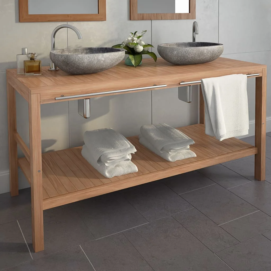 

vidaXL Mueble de lavabo tocador madera de teca maciza 132x45x75 cm