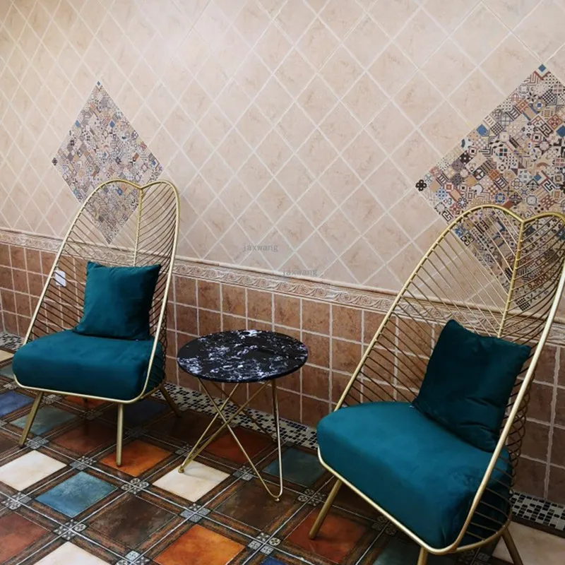 NEW Nordic Style Gold Metal Iron Wire Chair Leisure Lazy Living Room Sofa Chair Pink Coffee Modern Decor Furniture